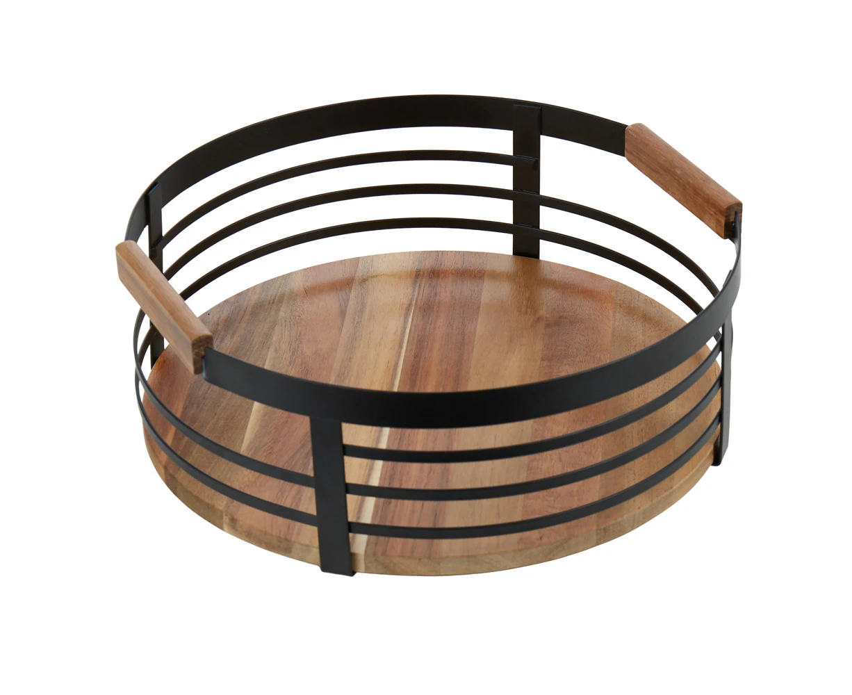 Davis & Waddell Acacia Wood/Metal Easy Rotating Storage Basket 29x29cm Black