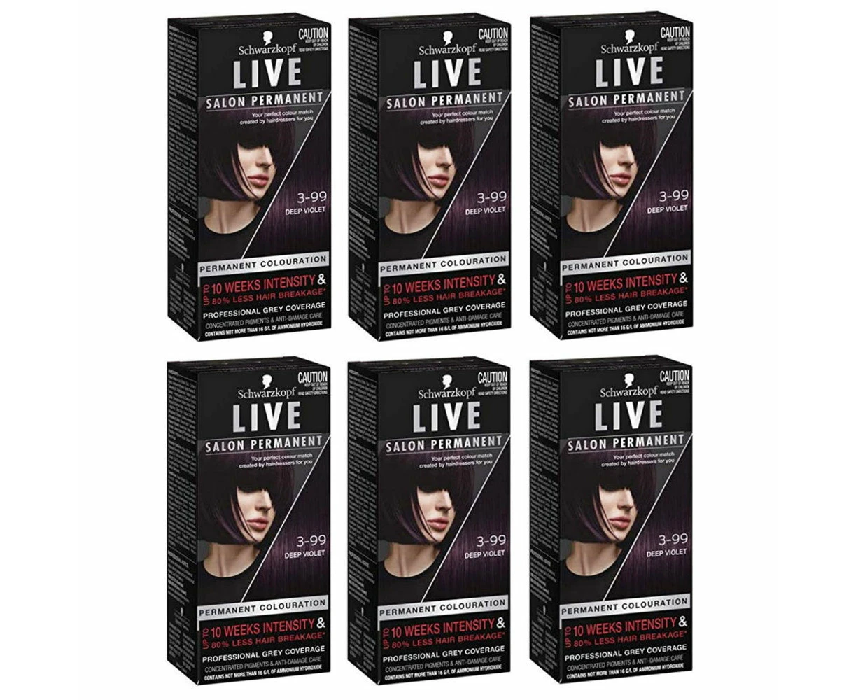 6x Schwarzkopf LIVE Salon Permanent Hair Colour 3-99 Deep Violet