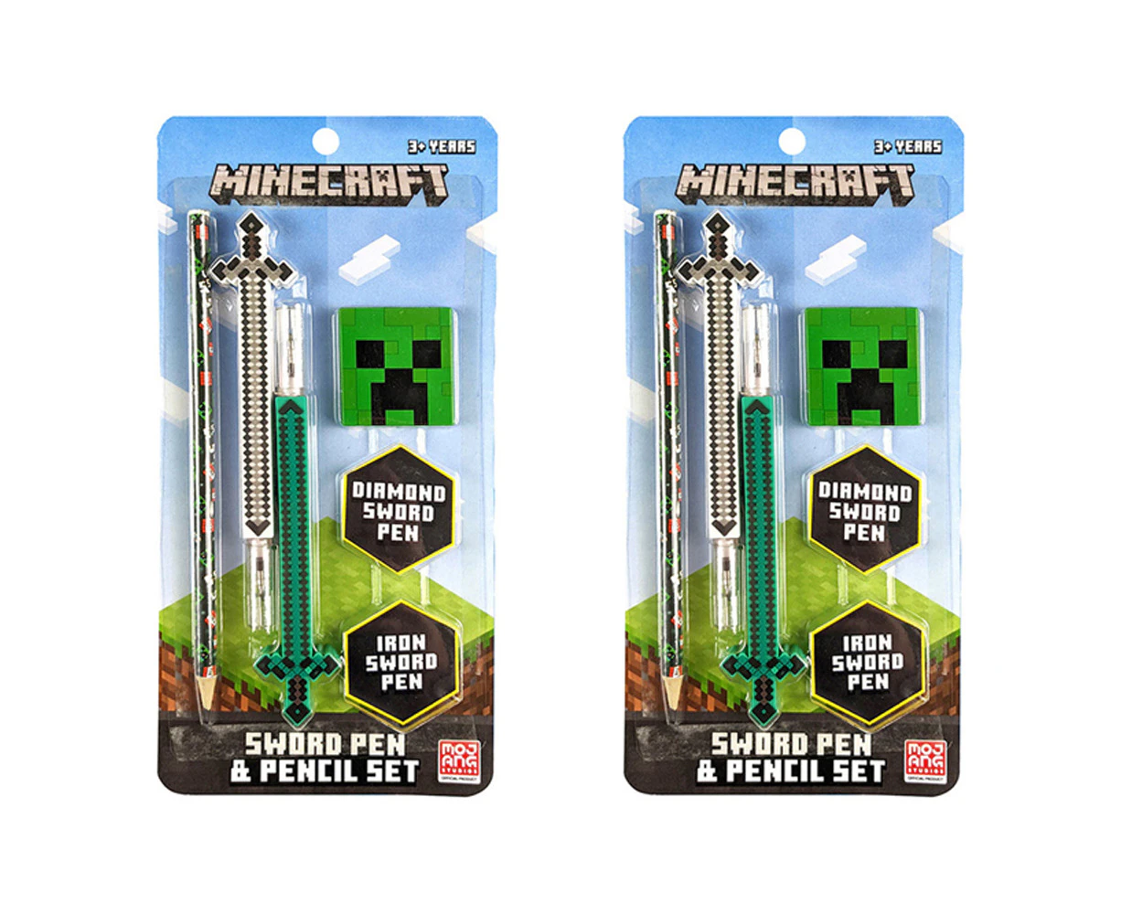 2 x 3PK Minecraft Sword Pen & Lead Pencil Set Kids/Children Writing Stationery 3+