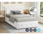 ALFORDSON Bed Frame King Single Gas Lift Storage Base Boucle Fabric White