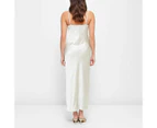 Bias Cut Satin Slip Midi Dress - Lily Loves - White