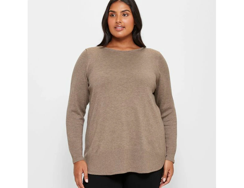 Target Plus Size Curve Hem Knit Jumper - Brown