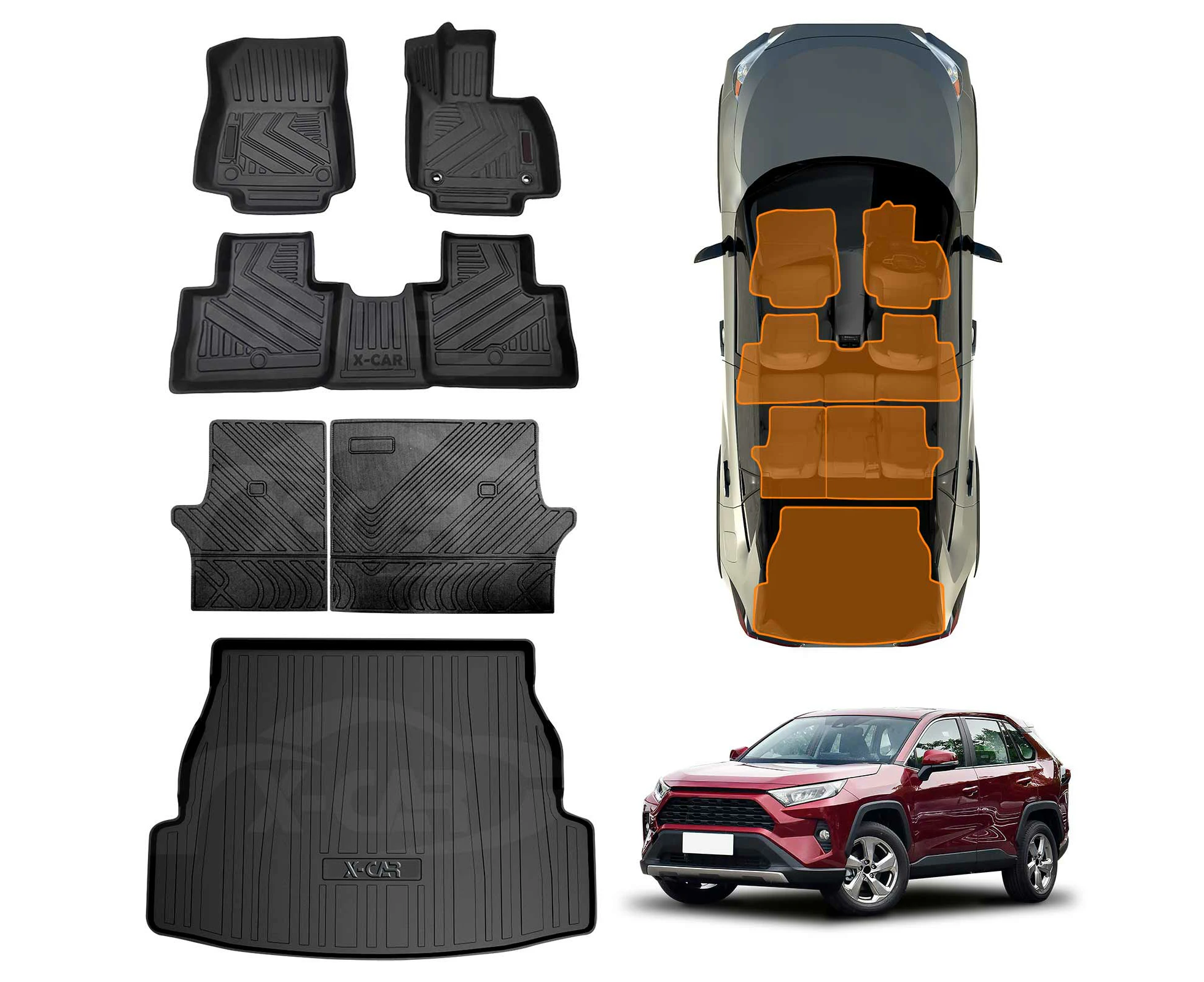 Floor Mat Boot Liner Back Seat Protector Combo for Toyota Rav4 Rav 4 2019-2024 Heavy Duty Car Kick Mats Cover