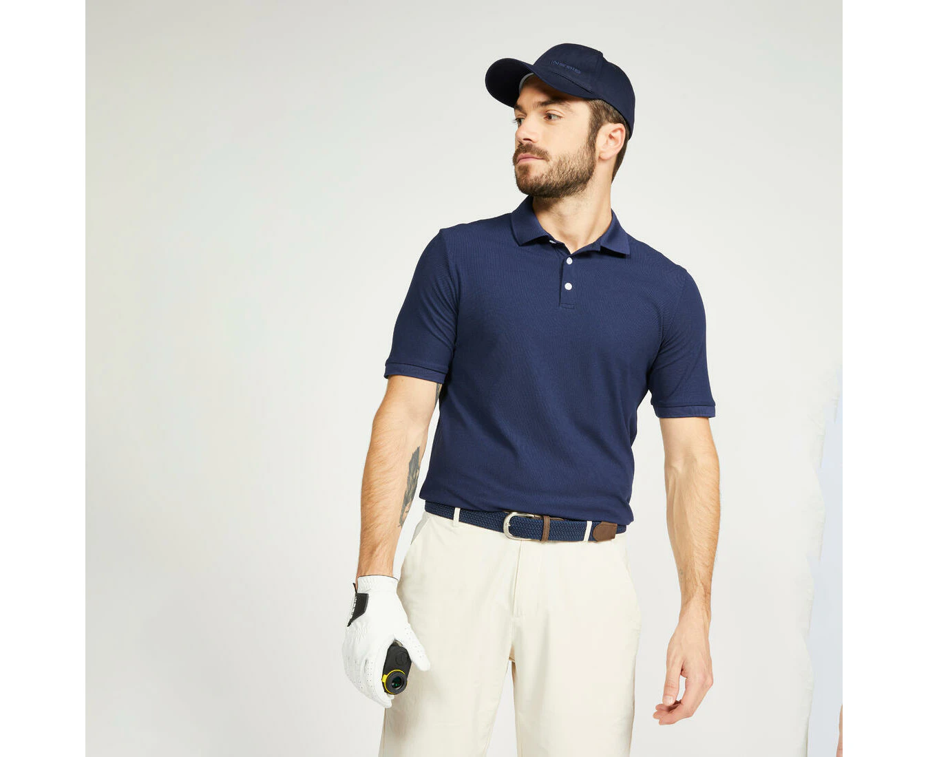 DECATHLON INESIS WW500 Men's Golf Short-Sleeved Polo Shirt - Navy Blue