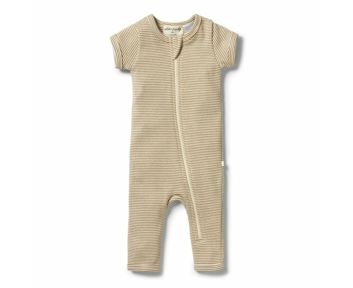 Wilson and Frenchy Organic Stripe Rib Zipsuit Leaf