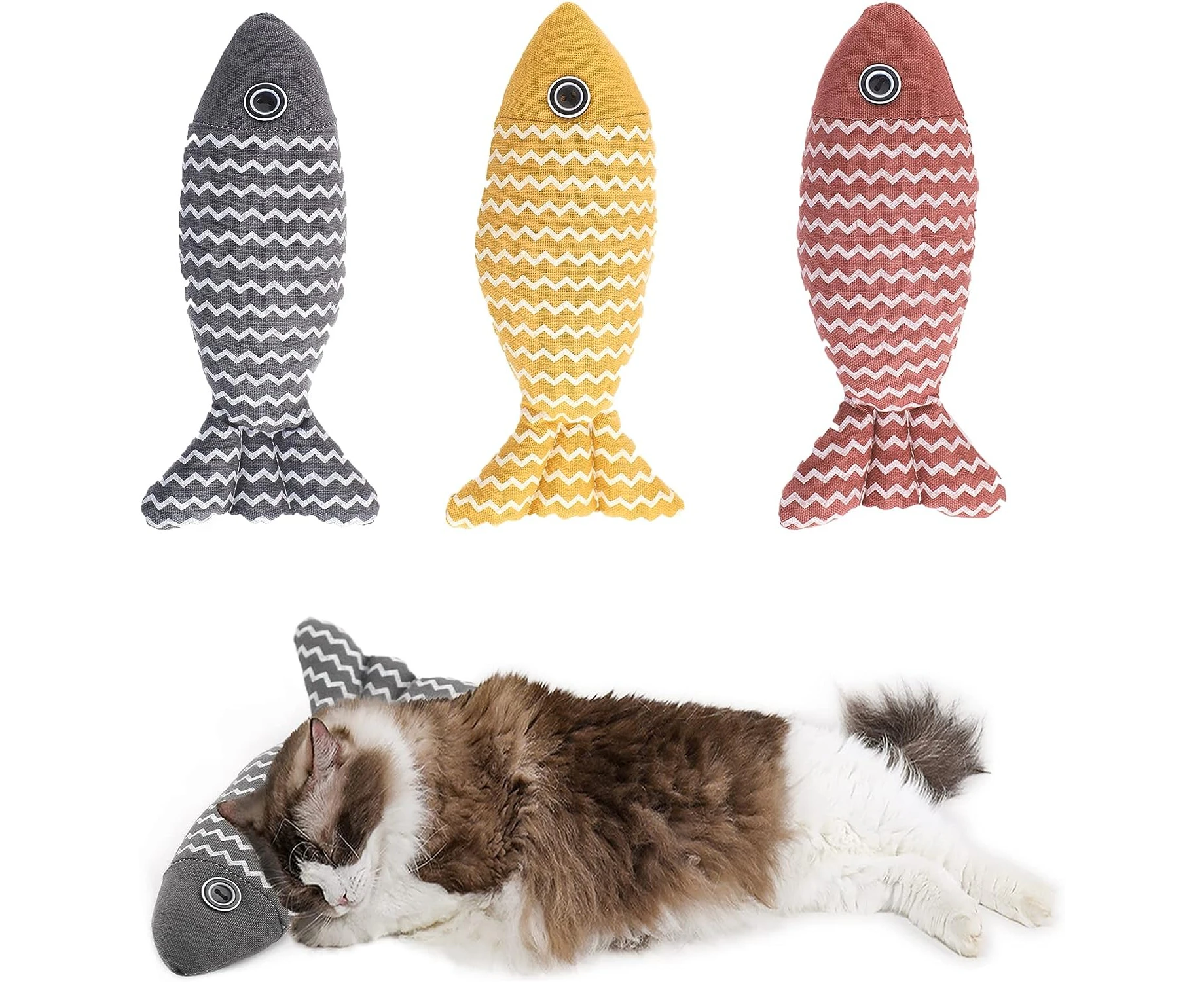 Cat Catnip Toy for Indoor Cats, Cute Fluffy Cat Calming Pillow Toy, Soft Cat Catnip Toys Pillow, Cute Fish Pillow for Cat Sleeping 3 Pack