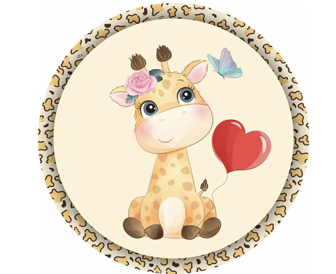 ANIMALS GIRAFFE ROSE HEART BALLOONS BUTTERFLY PARTY ROUND BIRTHDAY BANNER BACKDROP