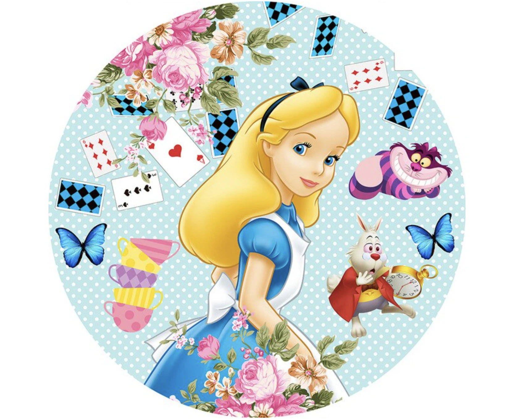 ALICE IN WONDERLAND POLKA DOT MAD HATTER PARTY ROUND BIRTHDAY BANNER BACKDROP