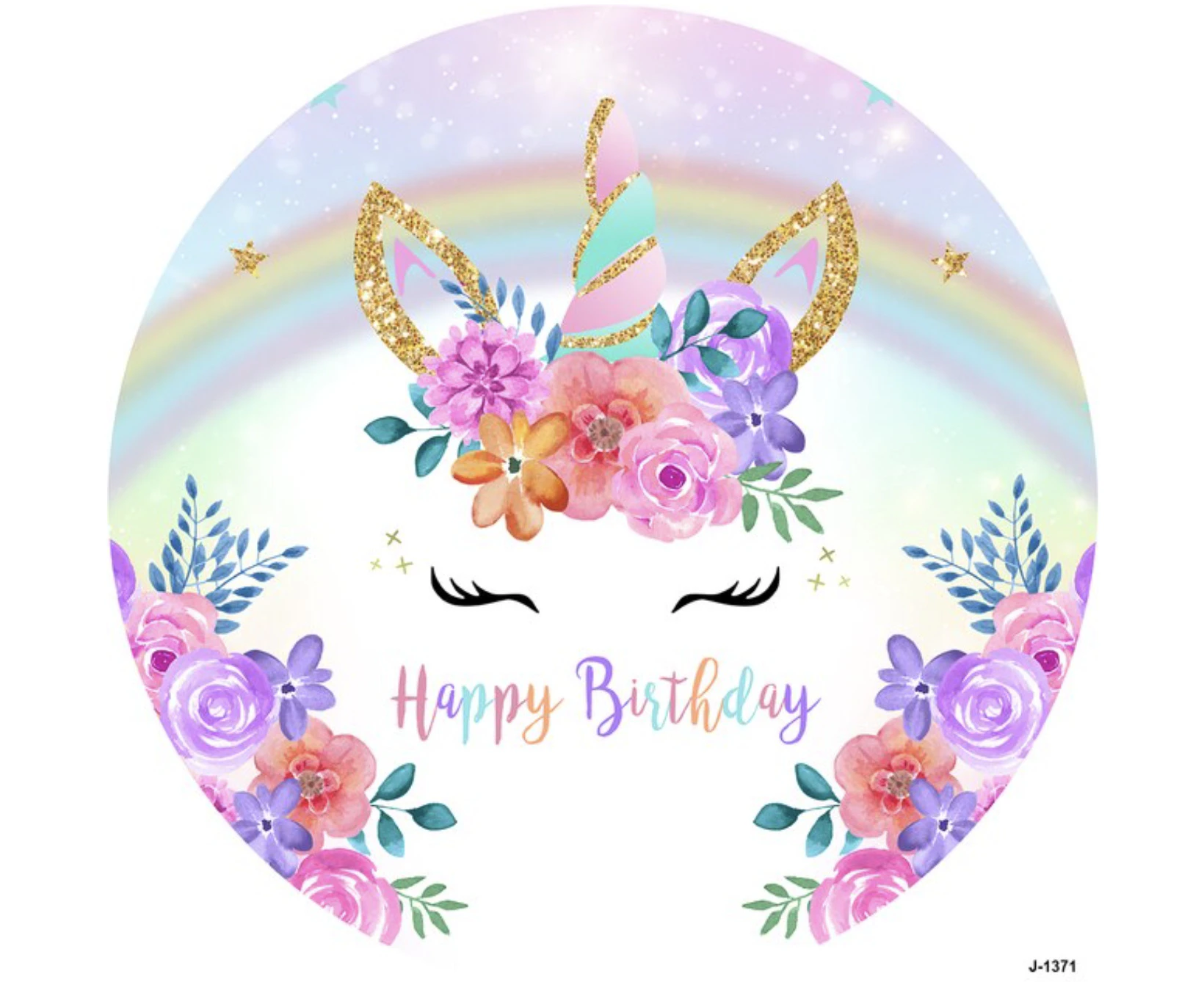 UNICORN MAGIC GLITTER RAINBOW FLOWERS ROSES PARTY ROUND BIRTHDAY BANNER BACKDROP