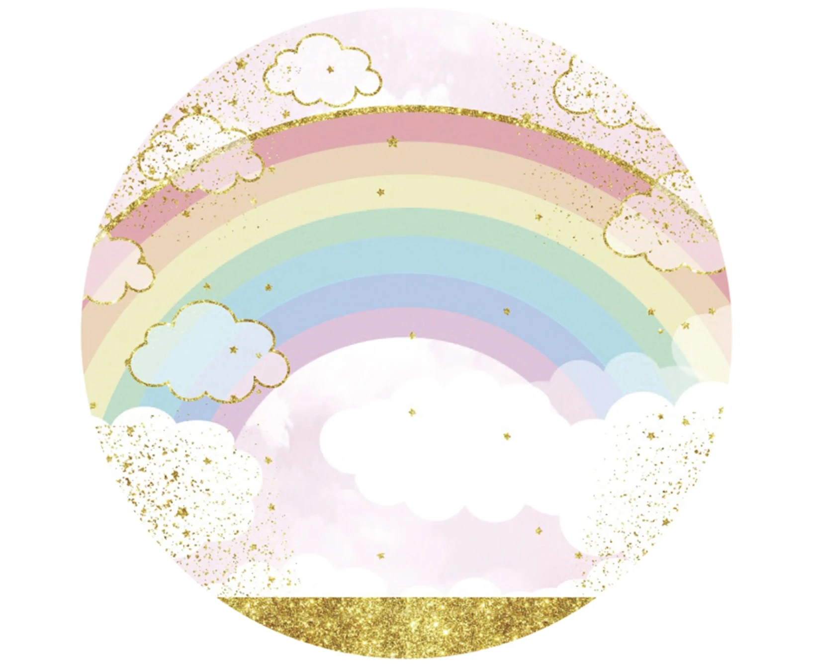 RAINBOW GOLD GLITTER SKY CLOUDS RED YELLOW BLUE GREEN PARTY ROUND BIRTHDAY BANNER