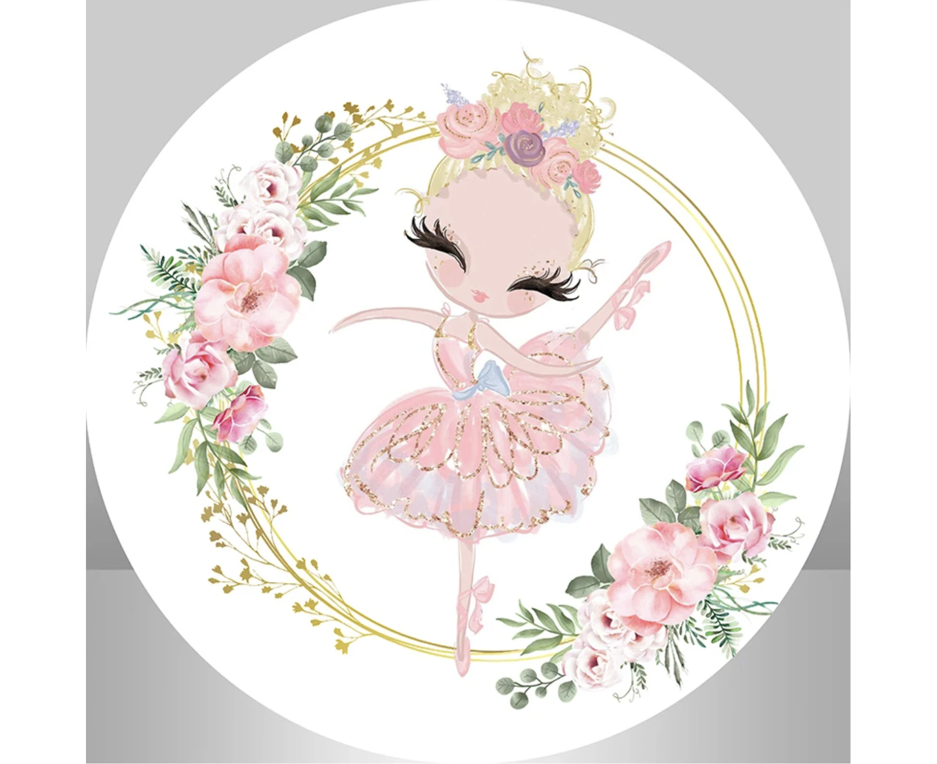 BALLERINA BALLET DANCING FLOWERS PARTY ROUND BIRTHDAY PERSONALISED BANNER BACKDROP