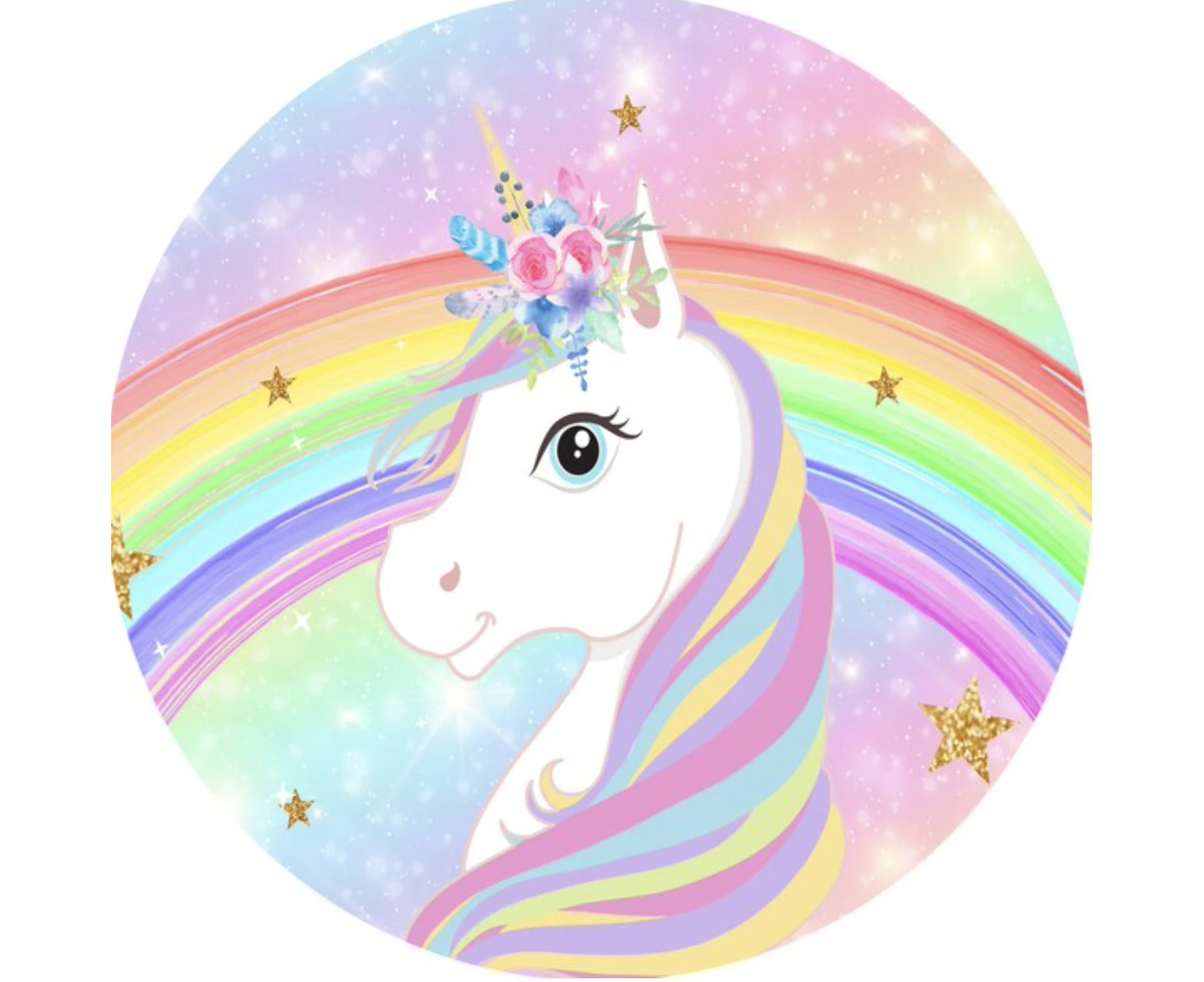 UNICORN FANTASY RAINBOW MAGIC GLITTER STARS PARTY ROUND BIRTHDAY BANNER BACKDROP