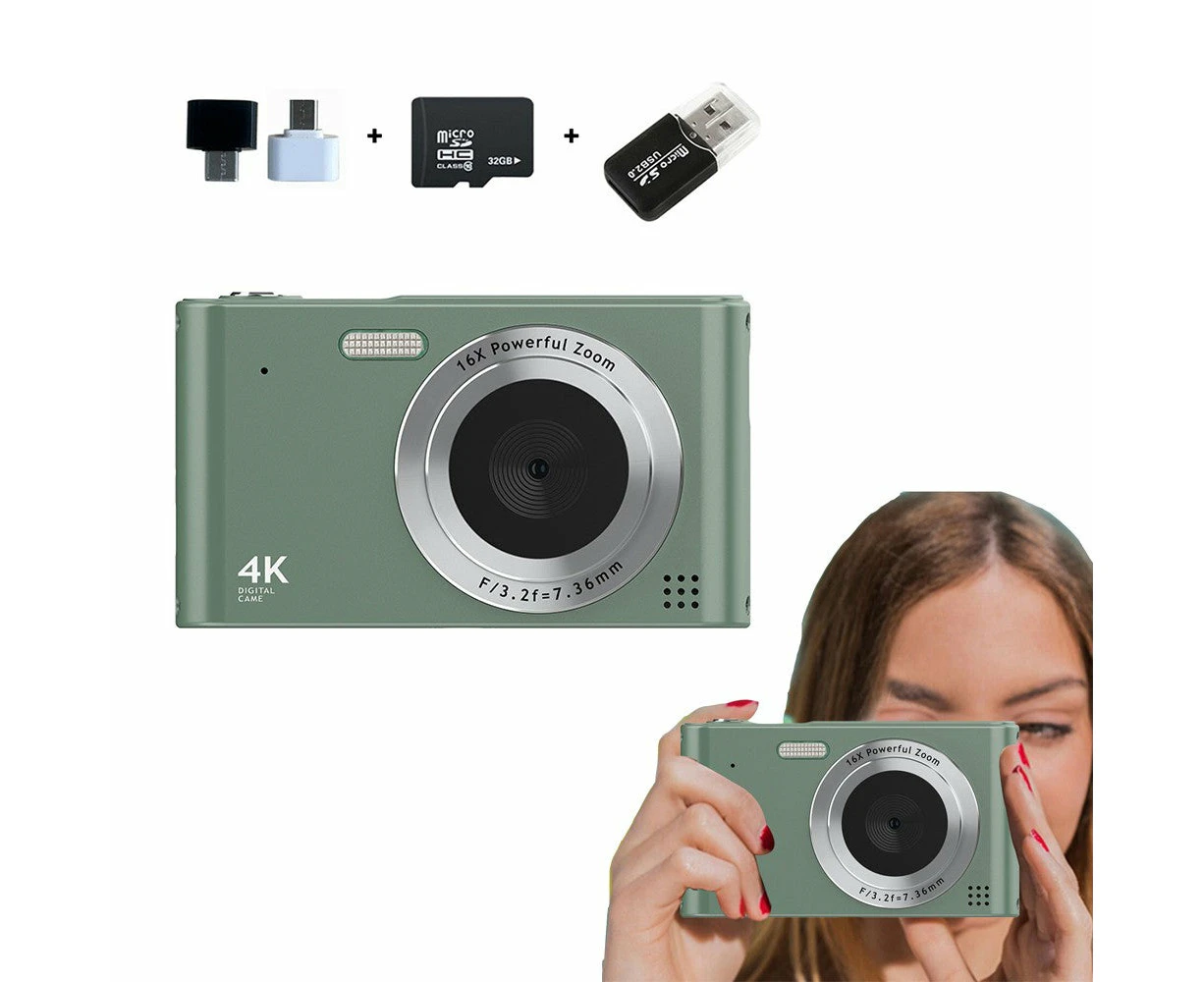 48MP HD Retro Digital Camera with 32G Memory Card 1080P Kids Student Beginner Camera Green