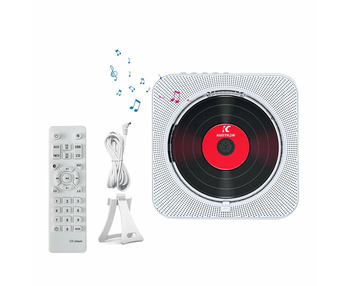 Wall-Mount Bluetooth CD Player LCD Display Music Player Home Audio Boombox White