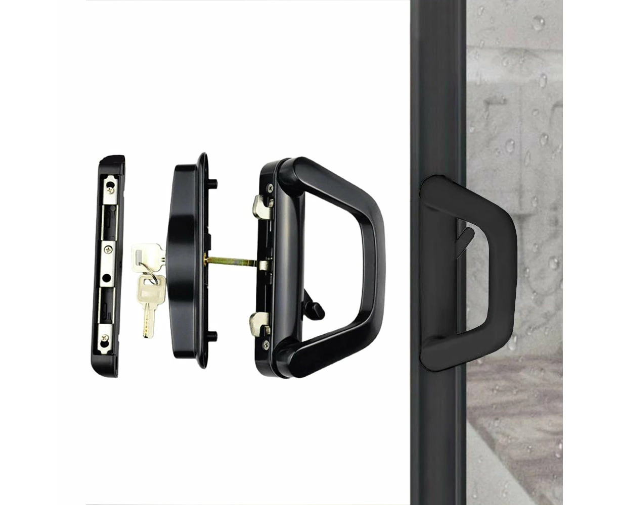 Sliding Door Lock Handle Set Security Lock with Keys for Glass Patio Door Black