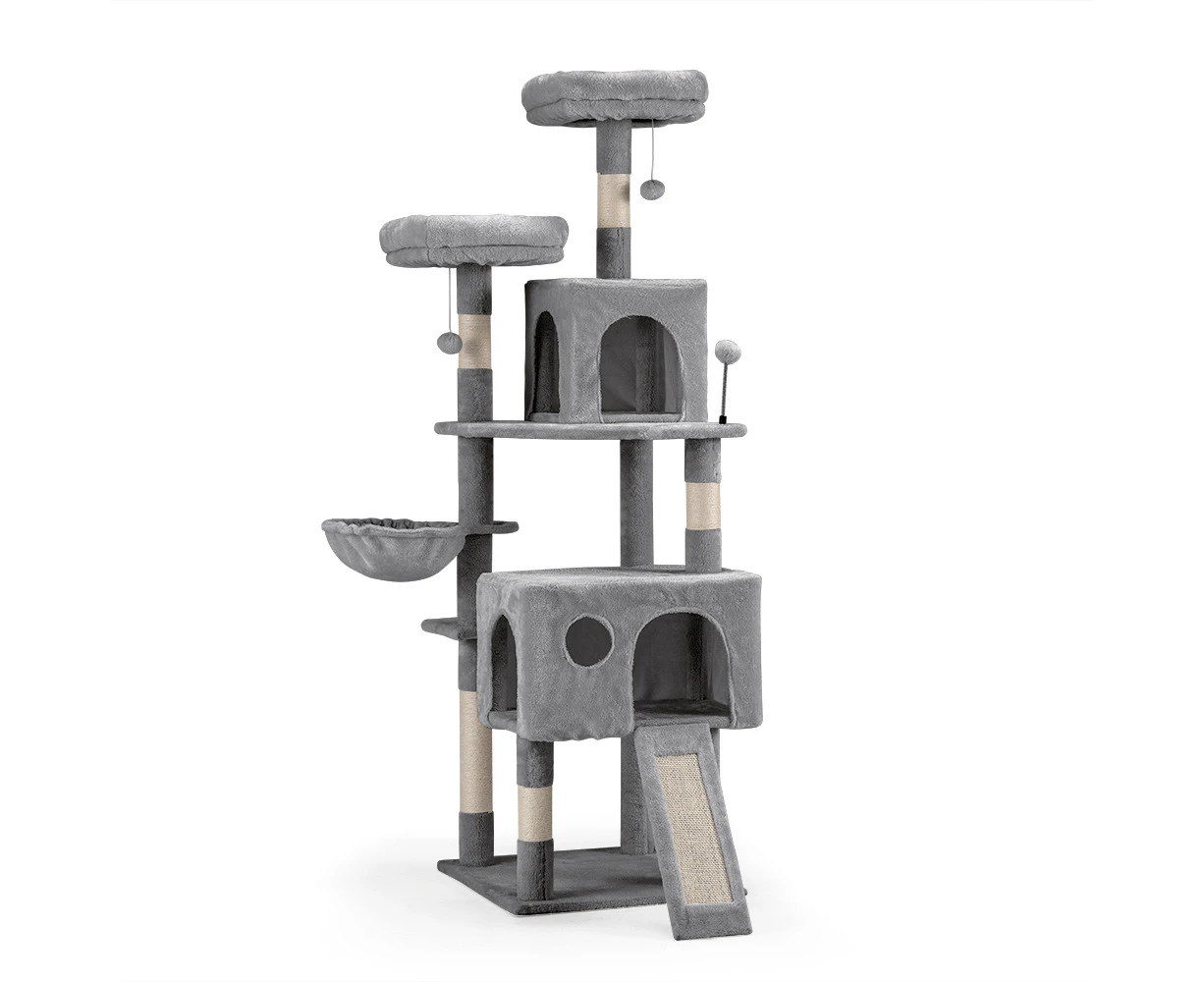 Petzly Cat Tree Tower Scratching Post Scratcher Condo House Bed 164cm Grey