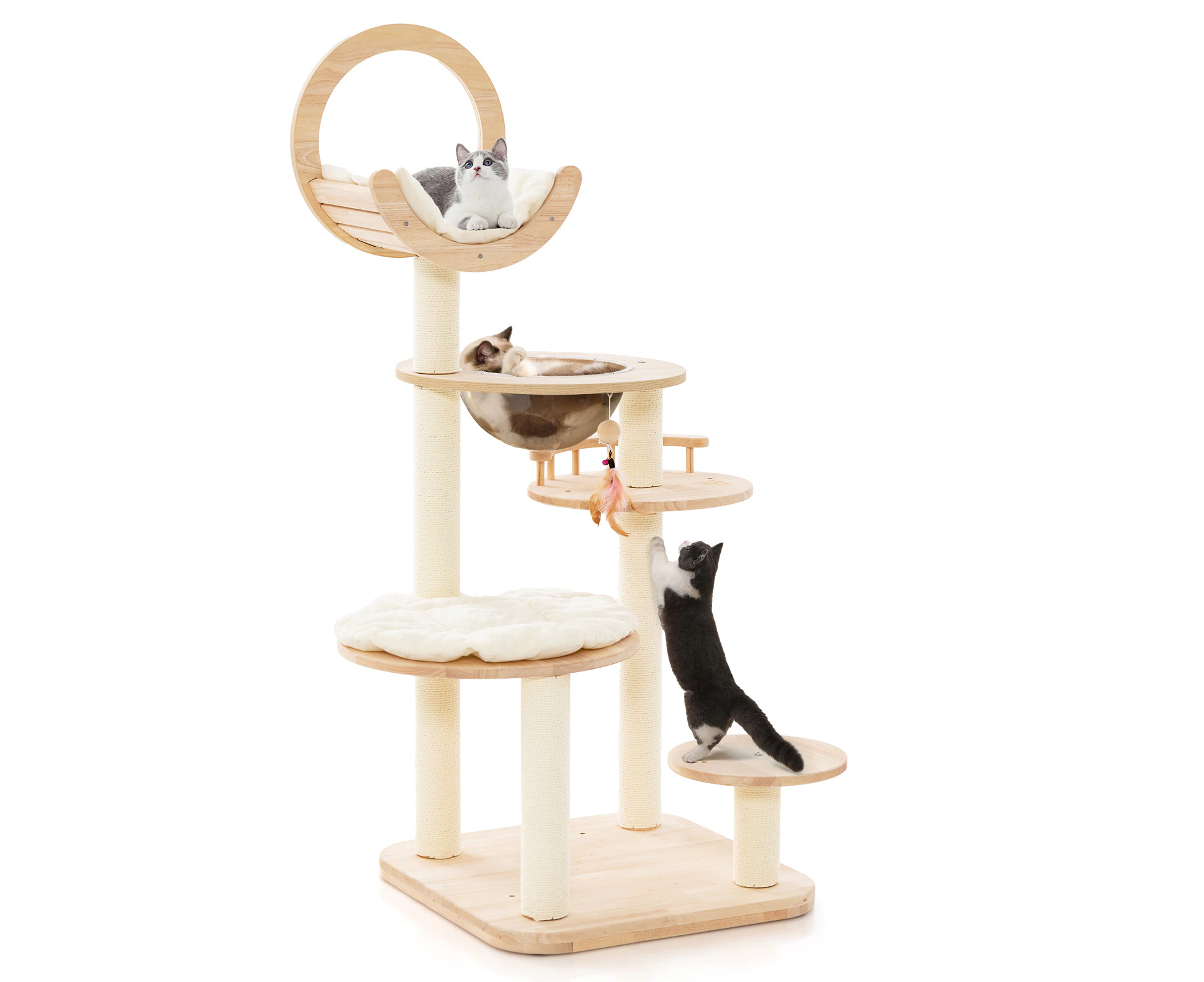 Wooden Cat Tree Tower Kitty Activity Center w/Scratching Posts & Padded Platform Indoor Cat House