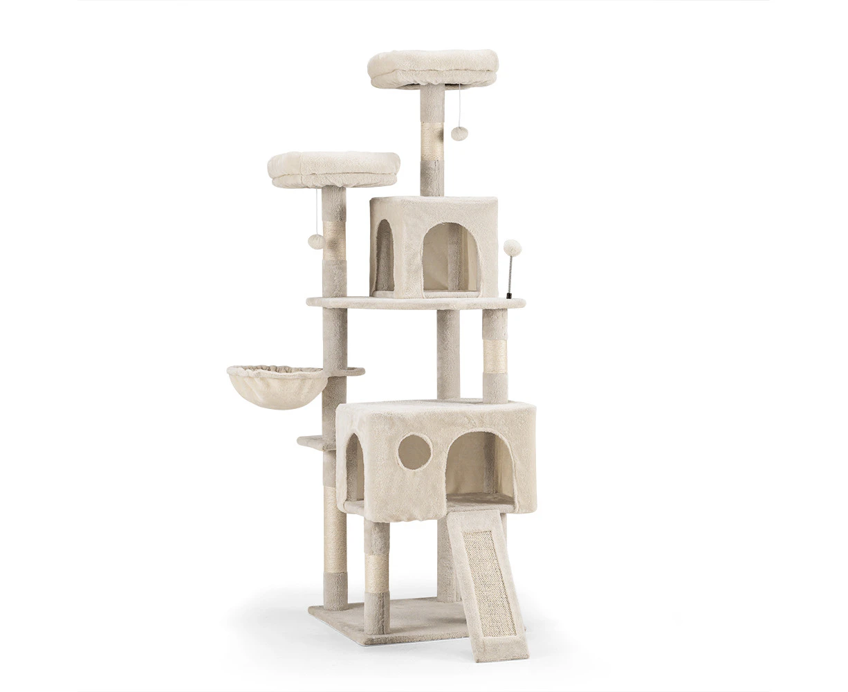 Petzly Cat Tree Tower Scratching Post Scratcher Condo House Bed 164cm Beige