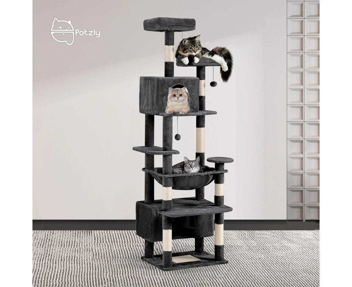 Petzly Cat Tree Tower Scratching Post Scratcher Condo House Bed 180cm Dark Grey