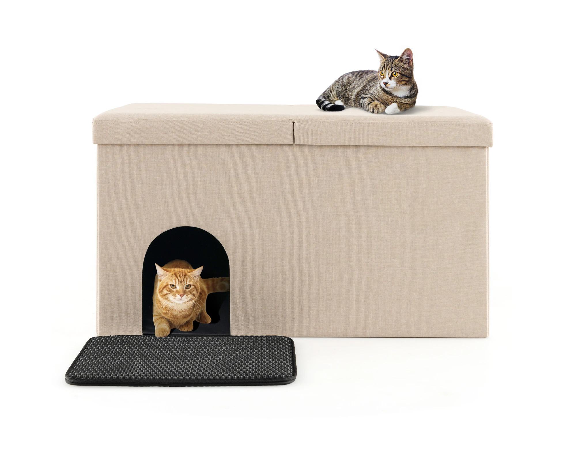 2 in 1 Enclosed Cat Litter Box Kitty Toilet Washroom Shoe Storage Bench w/Flip-up Lid