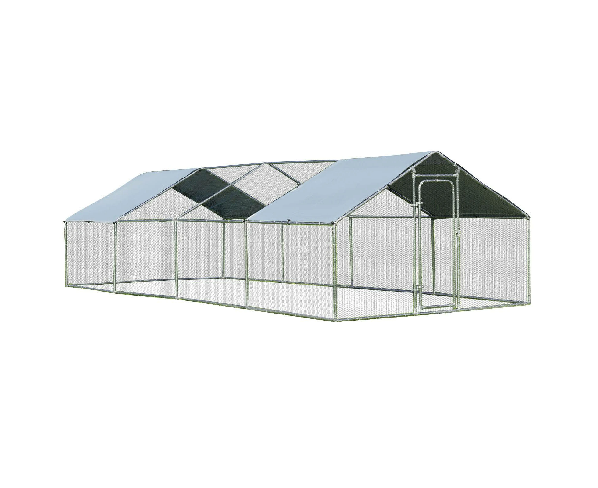 8 x 3m Walk-in Chicken Coop Large Galvanized Poultry Cage Hen Rabbit House Goose Duck Habitat