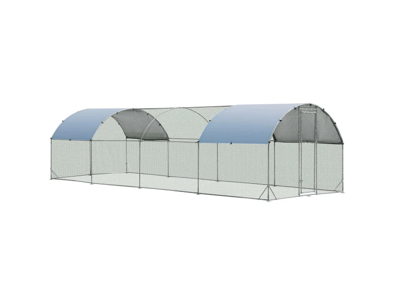 7.6 x 2.8m Chicken Coop Galvanized Steel Rabbit Hutch w/Dome Shaped & Waterproof Cover Walk in Poultry Cage