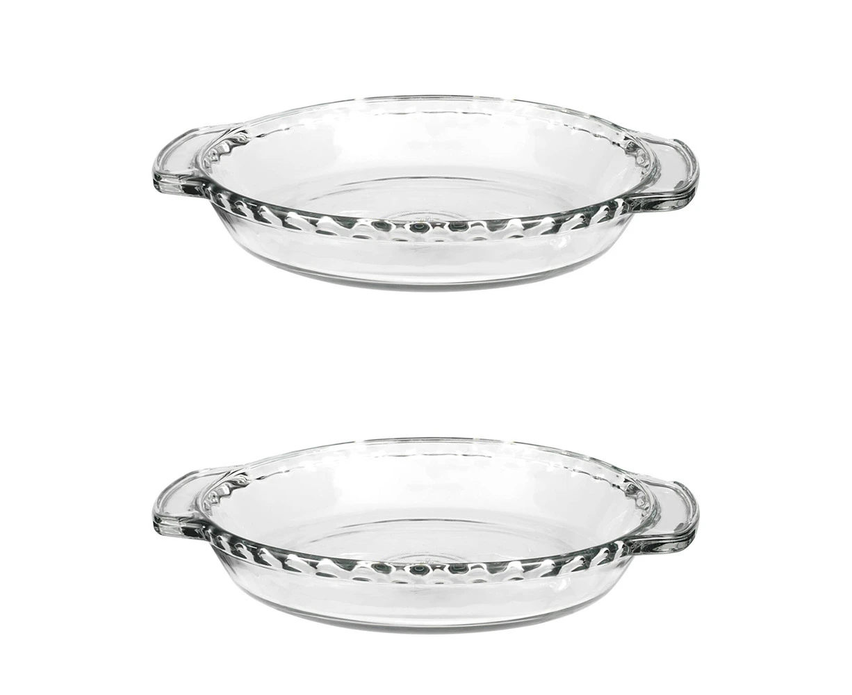 2x Anchor Hocking Fire King Deep 23cm Glass Pie Dish Kitchen Baking Tray Clear