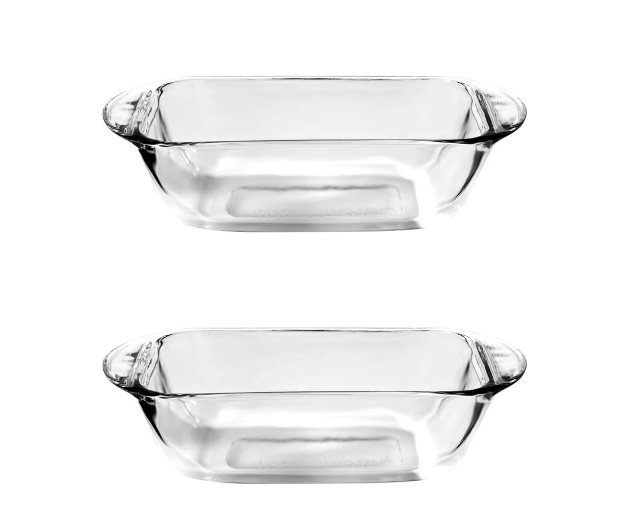 2x Anchor Hocking Fire King 23cm/1.5L Glass Bread/Loaf Dish Kitchen Baking Clear