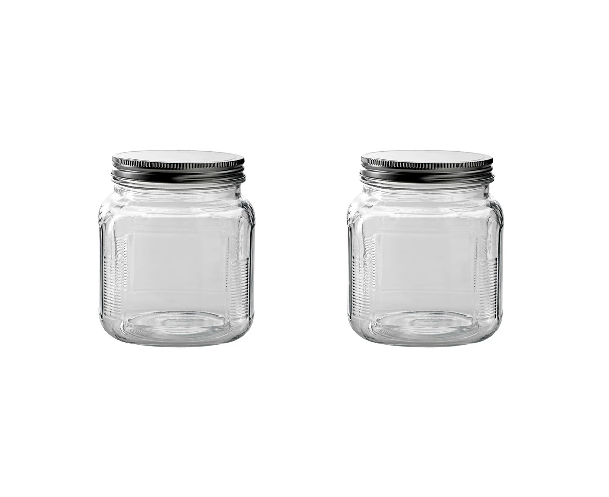 2x Anchor Hocking 1L Cracker Glass Jar Food Container Organiser w/ Screw Lid CLR