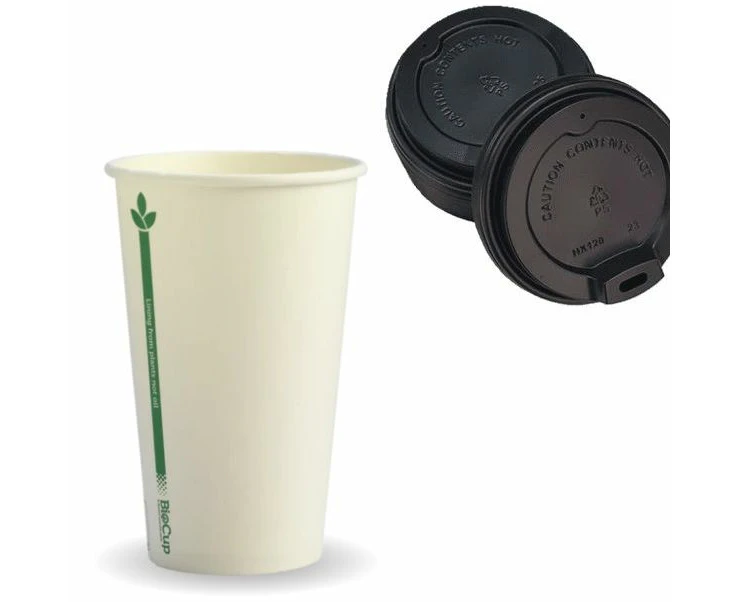 50 Cups + 50 Lids Disposable Biocup Coffee 12Oz 350Ml Bulk Paper Takeaway Sets