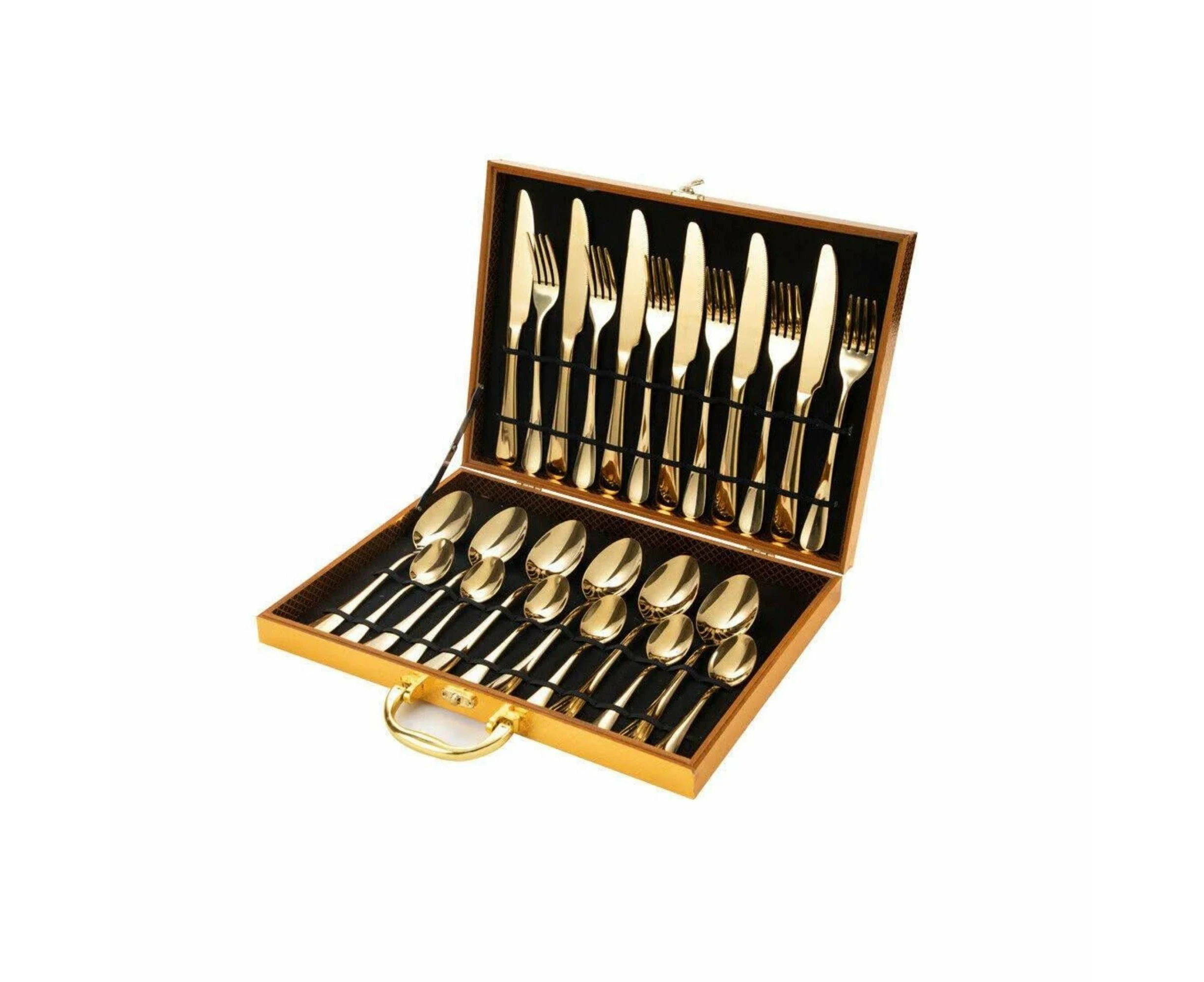 24 Piece Gold Cutlery Set - Stainless Steel Flatware Knife Fork Spoon Gift Box