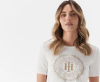 Tommy Hilfiger Women's Crest Logo Open Neck Tee / T-Shirt / Tshirt - Milky Way