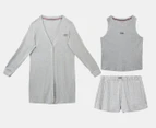 Tommy Hilfiger Women's 3-Piece Tank, Shorts & Cardigan PJ Set - Heather Grey