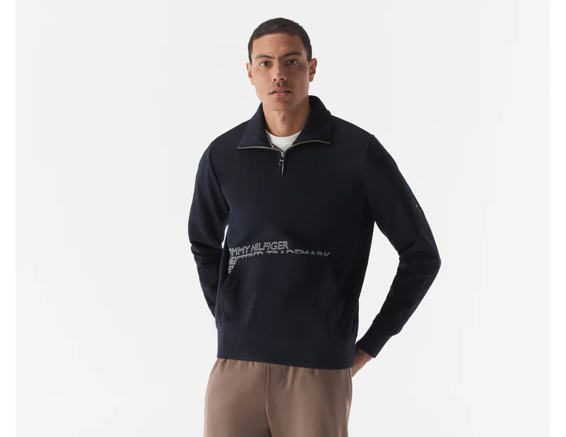 Tommy Hilfiger Men's Badged Graphic Zip Mock Sweatshirt - Desert Sky