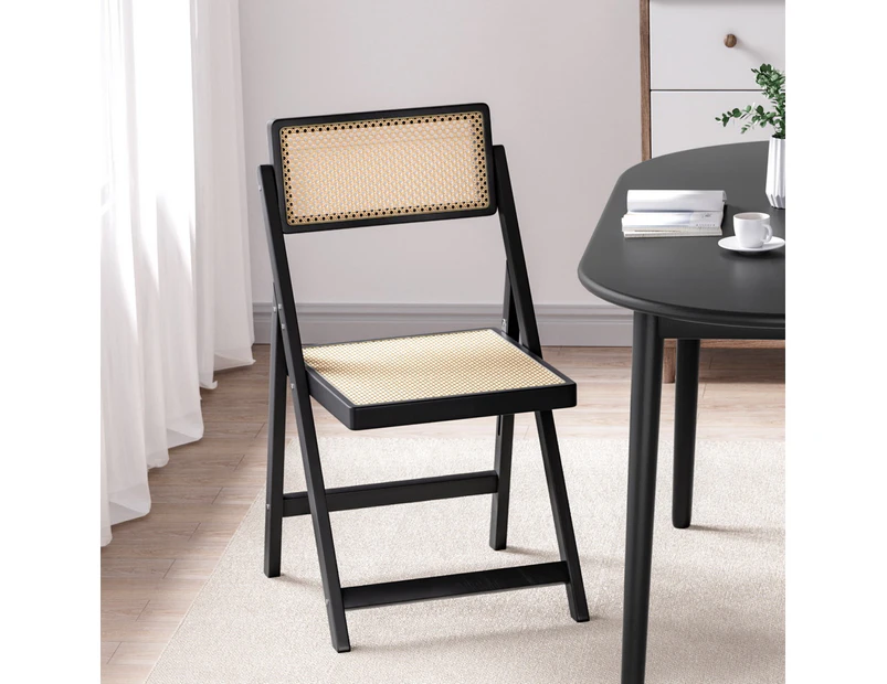 Artiss Dining Chair Wooden Rattan Foldable Black