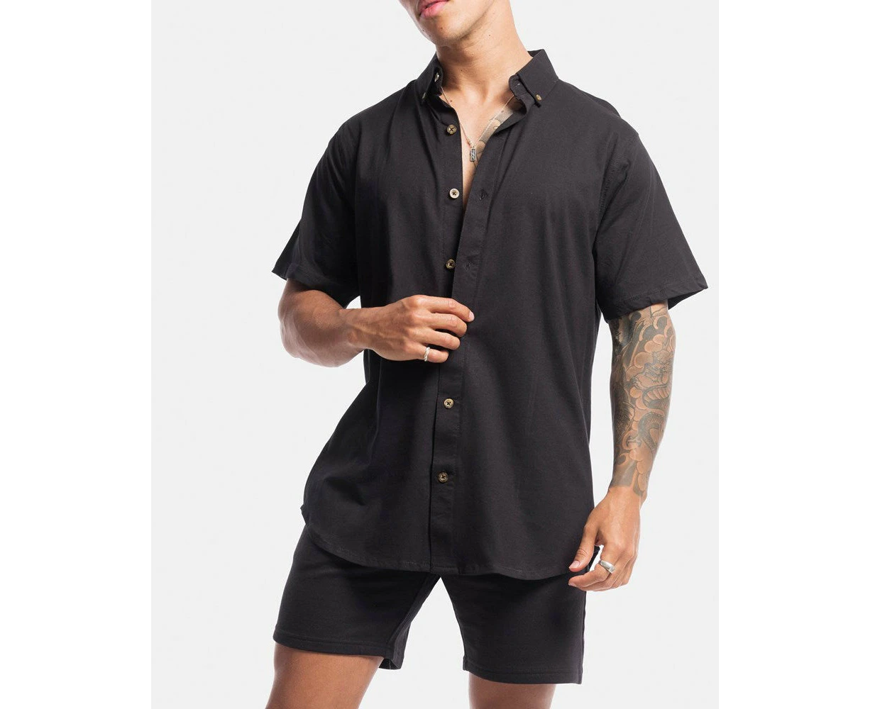 Stock & Co Mens Fashion Short Sleeve Jersey Dress Shirt - Black