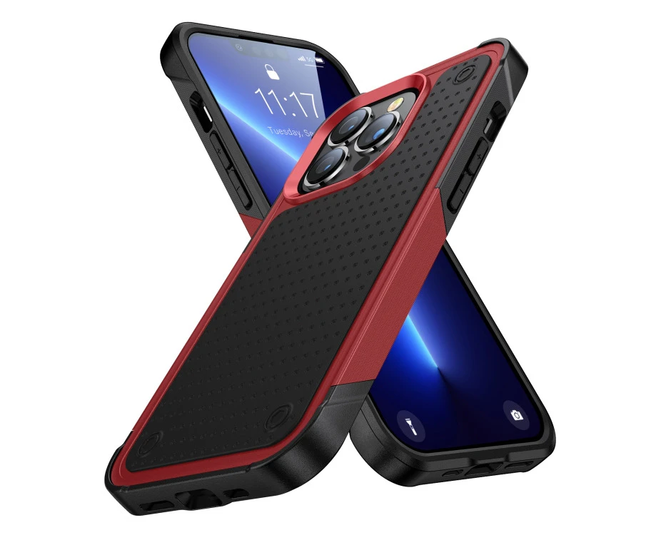 For Iphone 13 Pro Max Pc + Tpu Shockproof Protective Phone Case(red+black)