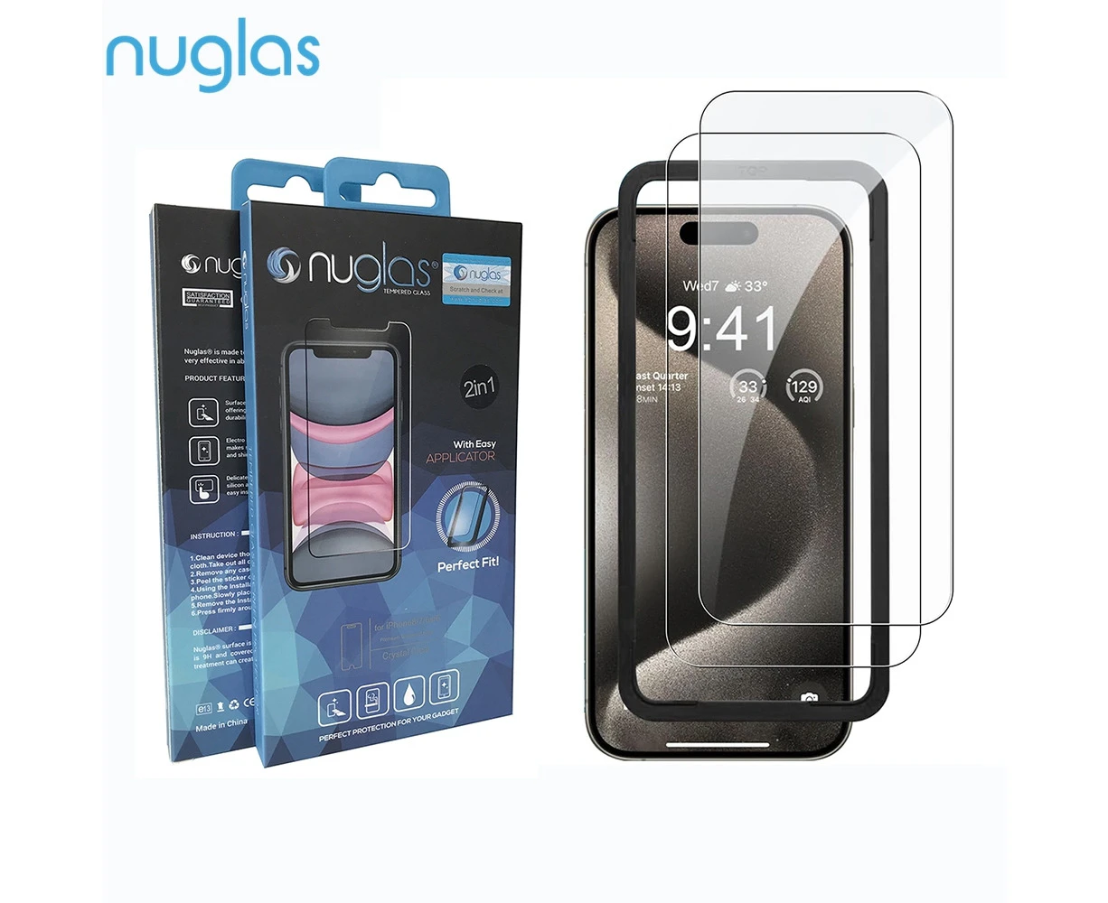 Nuglas 2x Screen Protectors Tempered Glass With Applicator For iPhone 15/ iPhone 16