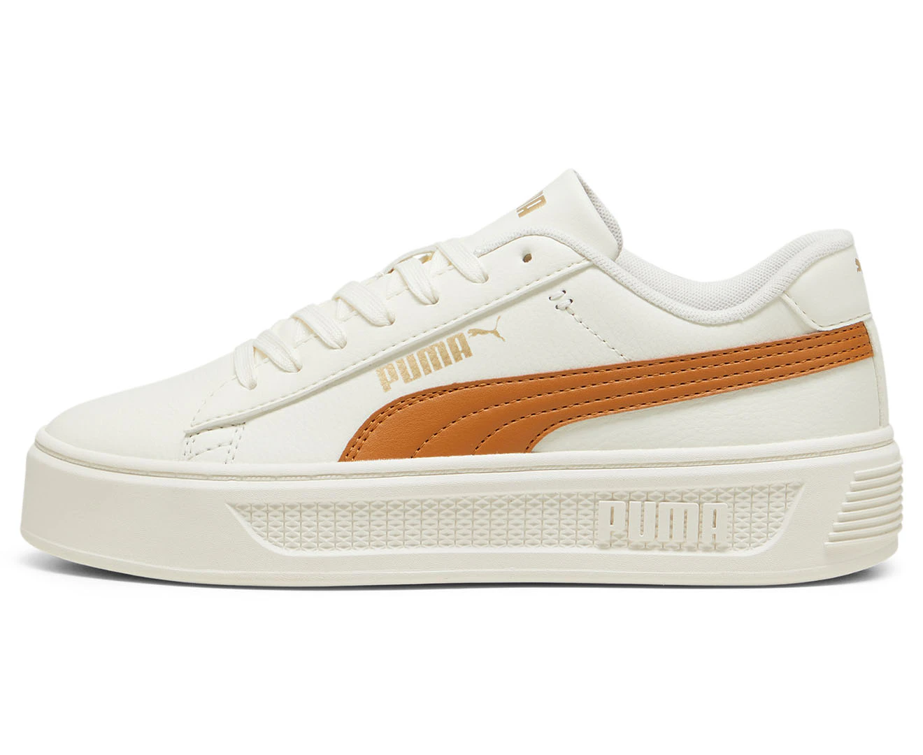 Puma Women's Smash Platform v3 Sneakers - Warm White/Caramel Latte/Gold