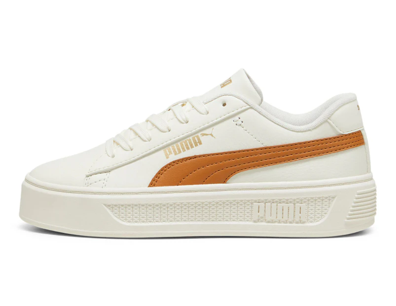 Puma Women's Smash Platform v3 Sneakers - Warm White/Caramel Latte/Gold