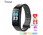 Smart Bracelet C1s Heart Rate Men Women Band Color Screen Music Control Sports Watch Black