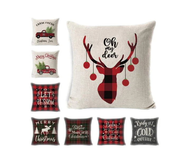 Set Of 4 Christmas Printed Cushion Covers Home Decor