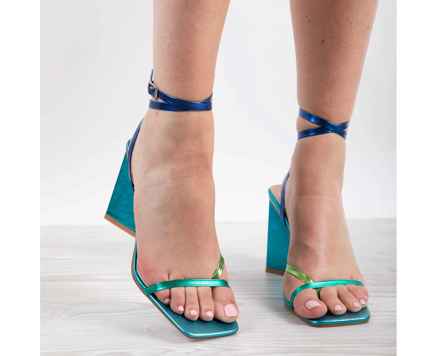 RAID Amora Lace Up Block Heel in Blue