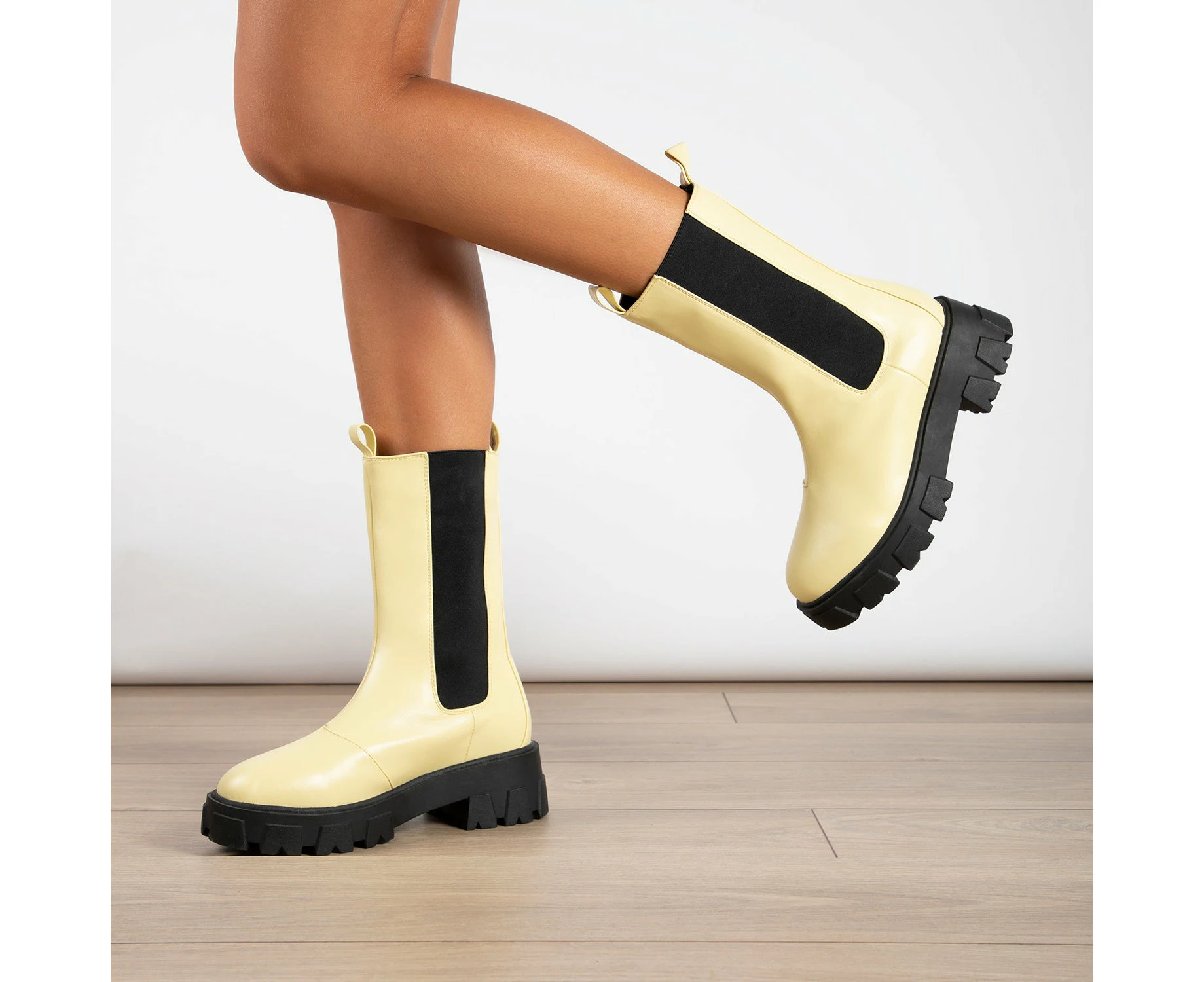 RAID Ellery Wide Fit Chunky Boot in Butter Yellow