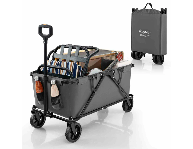 Costway Multifunctional Camping Trolley Foldable Storage Box Picnic Wagon Cart Grey