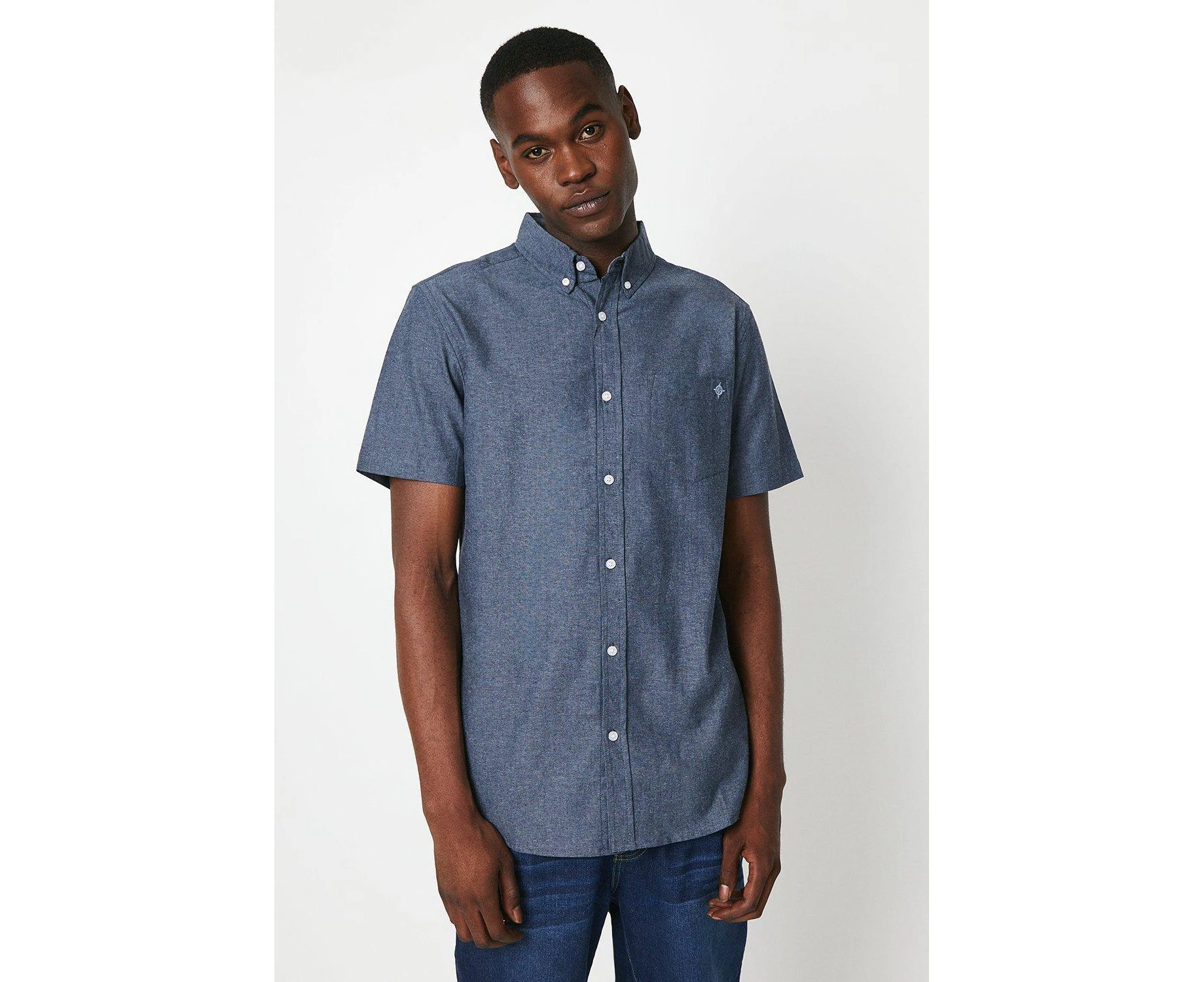 Maine Mens Chambray Look Short-Sleeved Shirt (Dark Blue) - DH7486