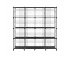 Metal Wire 16-Cube Organizer DIY Storage Modular Cabinet for Toys Books Clothes Black