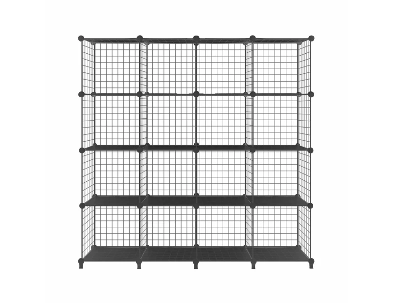 Metal Wire 16-Cube Organizer DIY Storage Modular Cabinet for Toys Books Clothes Black