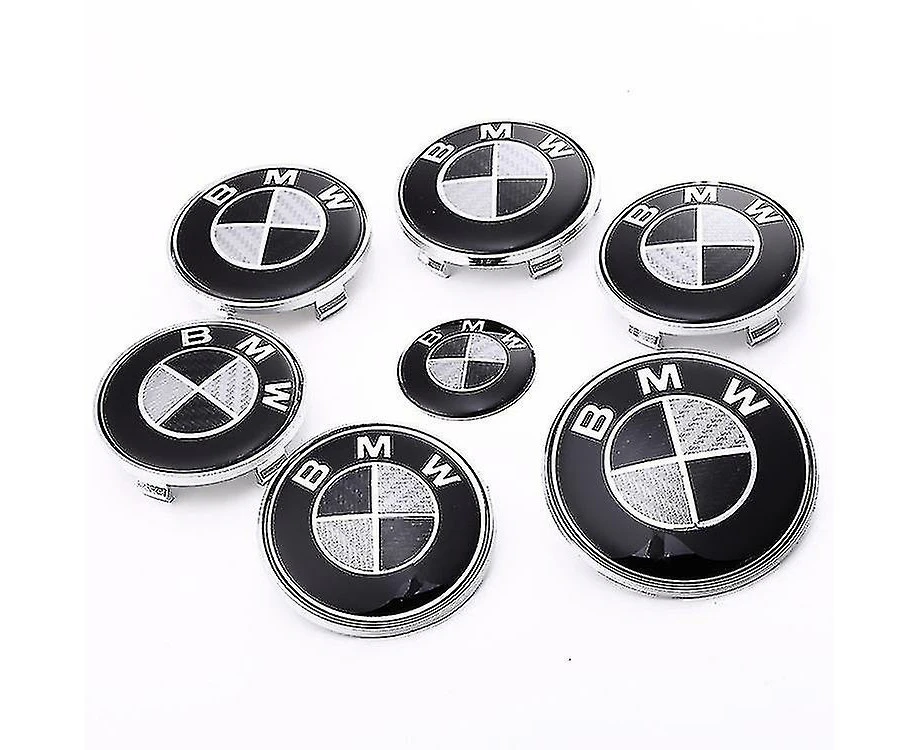 7pcs Black Emblems Hood And Trunk For All Models E30 E36 E46 E34 E39 E60 E65 E38 X3 X5 X6 3 4 5 6 7 8 (82mm + 73mm)