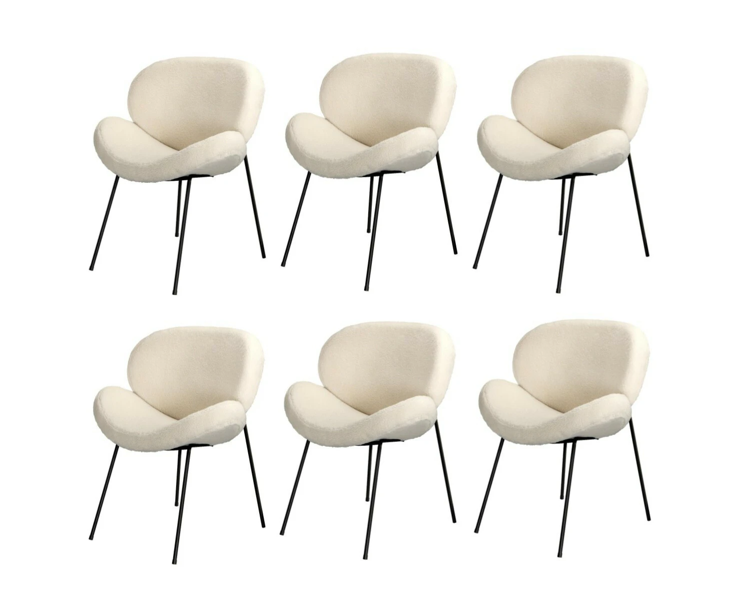 Oikiture 6PCS Armchair Dining Chair Accent Chairs Tub Armchairs Sherpa White